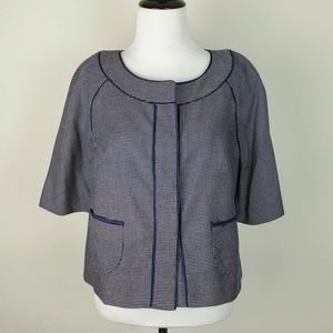 Loft Blazer Jacket Check Navy Blue Short Sleeves Spring Summer Classic Retro